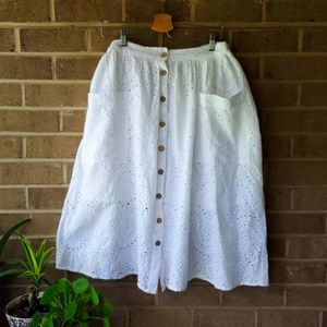 Eyelet embroidered midi skirt